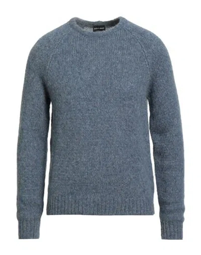 Giorgio Armani Man Sweater Slate Blue Size 48 Alpaca Wool, Wool, Polyamide