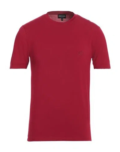 Giorgio Armani Man T-shirt Brick Red Size 38 Viscose, Elastane In Red