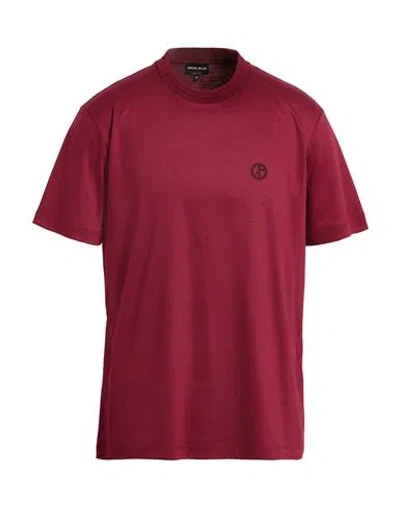 Giorgio Armani Man T-shirt Burgundy Size 48 Cotton, Viscose, Polyester, Polyamide, Elastane In Red