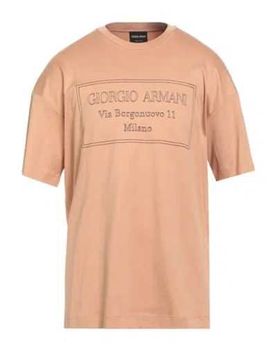 Giorgio Armani Man T-shirt Camel Size 46 Cotton In Gray