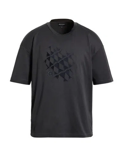 Giorgio Armani Man T-shirt Charcoal Size 42 Cotton, Organic Cotton In Gray