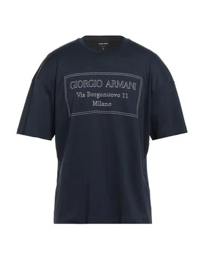 Giorgio Armani Man T-shirt Midnight Blue Size 48 Cotton In Black