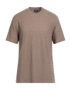 Giorgio Armani Man T-shirt Taupe Size 46 Viscose, Cashmere, Elastane In Brown