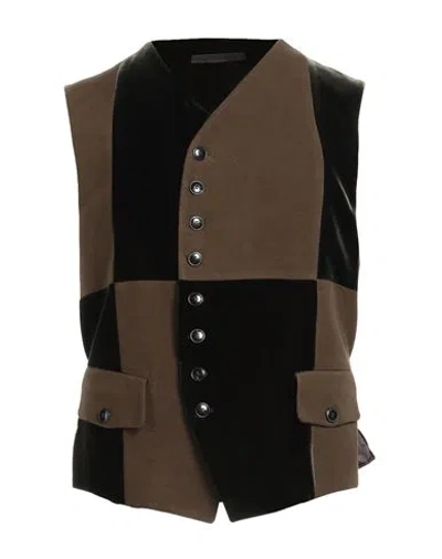 Giorgio Armani Man Tailored Vest Military Green Size 40 Lyocell, Cotton, Elastane, Viscose, Cupro In Brown