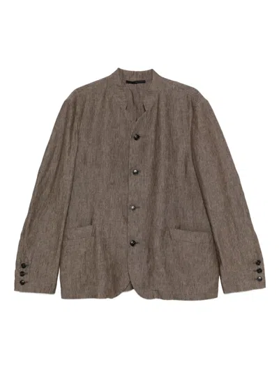 Giorgio Armani Mandarin-collar Blazer In Brown