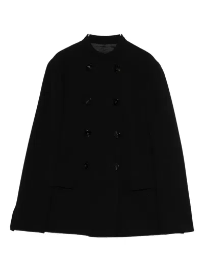 Giorgio Armani Mandarin-collar Double-breasted Jacket In Black