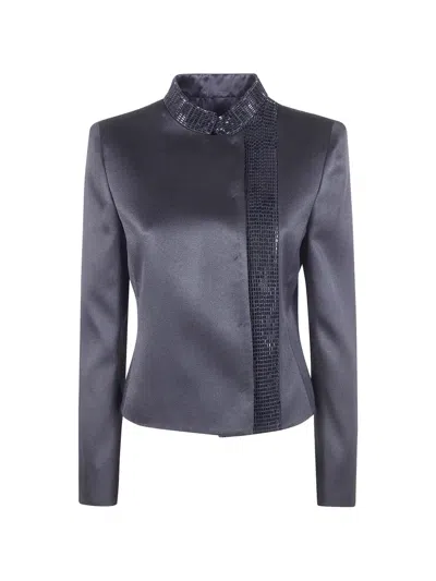 Giorgio Armani Jacket Long Sleeves Structured Silhouette Satin Collar In Black