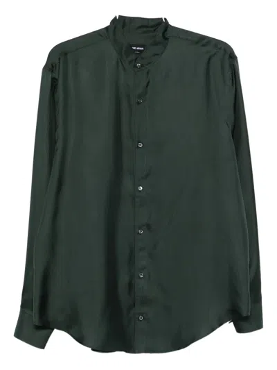 Giorgio Armani Mandarin-collar Silk Shirt In Green