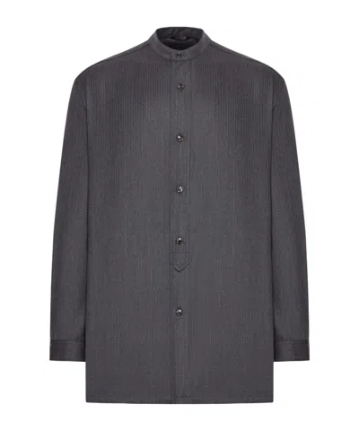 GIORGIO ARMANI MANDARIN-COLLAR WOOL SHIRT
