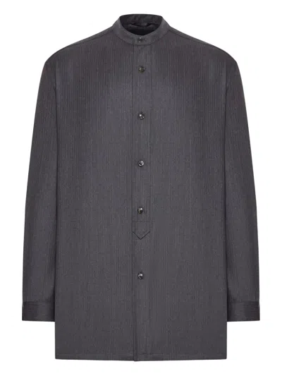 GIORGIO ARMANI MANDARIN-COLLAR WOOL SHIRT