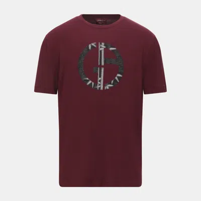 Pre-owned Giorgio Armani Maroon Logo Print Jersey T-shirt Xxl (it 54) In Burgundy