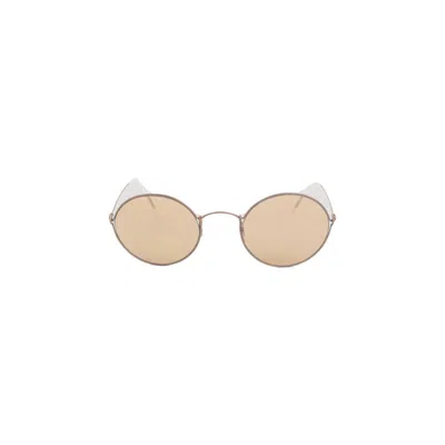 Giorgio Armani Matte Bronze Frame Sunglasses With Round Gold Lenses In Brown