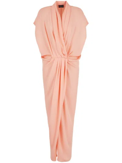 Giorgio Armani Maxi Dress With Draped Front In Pink