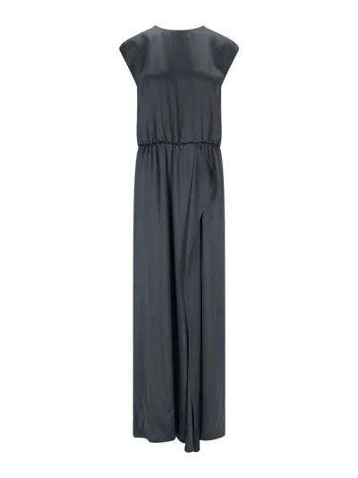 Giorgio Armani Silk Double Satin Long Dress In Green