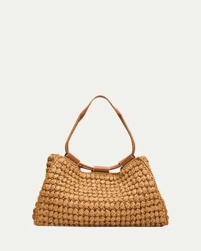Giorgio Armani Medium Raffia Shopping Tote Bag In Brown