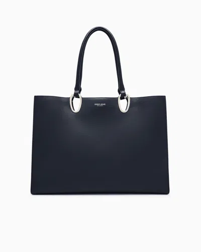 Giorgio Armani Medium Shopper Bag In Leather In Black