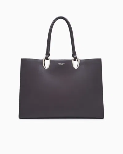 Giorgio Armani Medium Shopper Bag In Leather In Brown