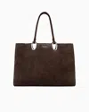 Giorgio Armani Medium Suede Shopper Bag In Brown