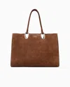 Giorgio Armani Medium Suede Shopper Bag In Brown