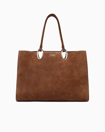 Giorgio Armani Medium Suede Shopper Bag In Brown