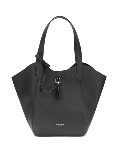 Giorgio Armani Medium Suede Tote Bag In Black