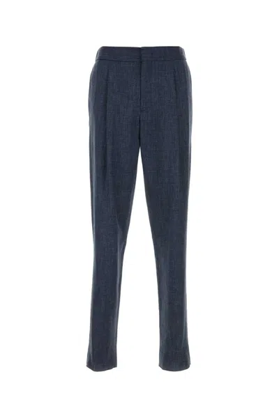 Giorgio Armani Melange Blue Wool Blend Pant In Gray