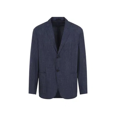 Giorgio Armani Melange Dark Blue Wool Blend Blazer