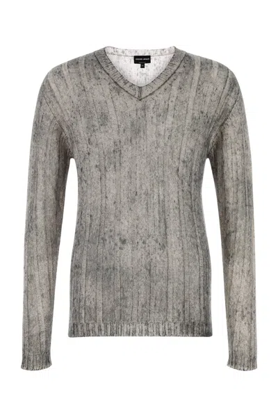 Giorgio Armani Melange Grey Mohair Blend Sweater In Gray
