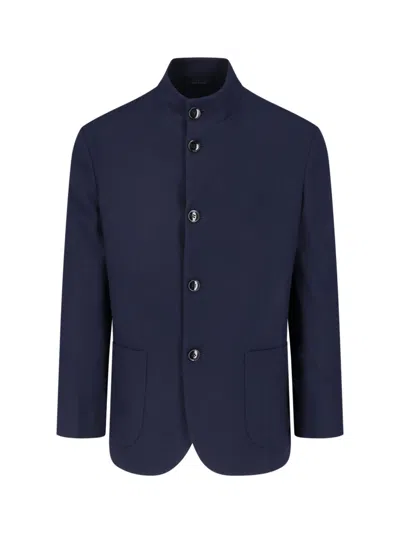 Giorgio Armani Tailored Blazer High Collar Super 160s Wool In Blue