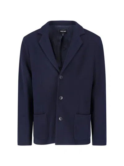 Giorgio Armani Long Sleeve Blazer Jacket Notched Lapel Pockets In Blue