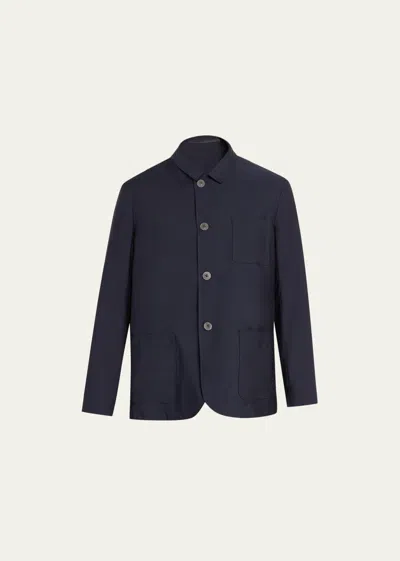 Giorgio Armani Men's 3-pocket Overshirt Jacket In Blue