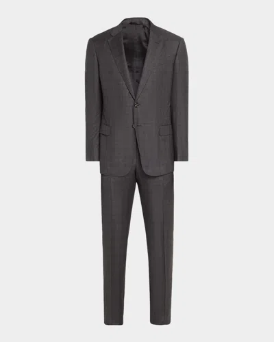 Giorgio Armani Men & Apos;s Brushed Wool Plaid Classic Fit Suit In Gray