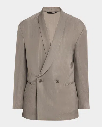 Giorgio Armani Men & Apos;s Chevron Cupro Relaxed Shawl-lapel Suit In Brown