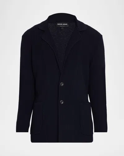 Giorgio Armani Men & Apos;s Chevron Stitch Cotton Knit Blazer In Blue