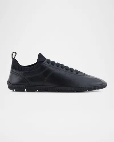 Giorgio Armani Men & Apos;s Leather Knit-lining Low-top Sneakers In Black