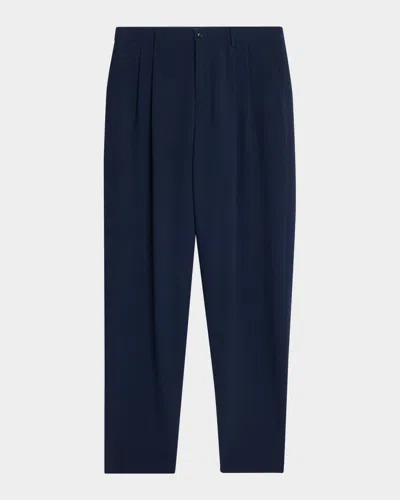 Giorgio Armani Men & Apos;s Stretch Wool Seersucker Double-pleat Trousers In Blue