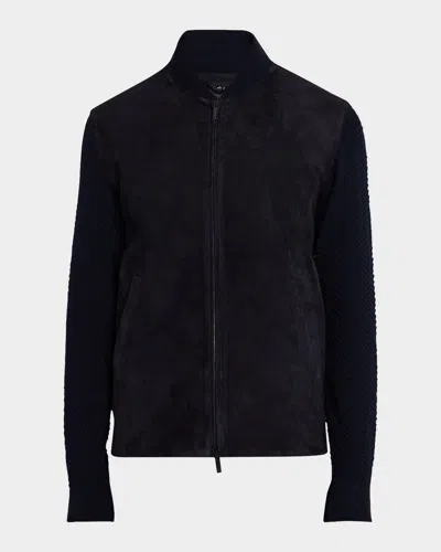Giorgio Armani Men & Apos;s Suede Fabric Mix Bomber Jacket In Black