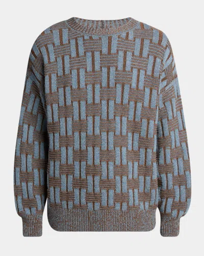 Giorgio Armani Men's Basketweave Wool Crewneck Sweater In Multi
