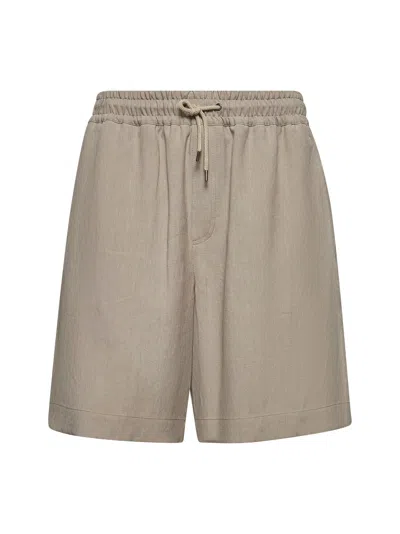 Giorgio Armani Men Beige Linen Canvas Flat Front Bermuda Shorts In Gray
