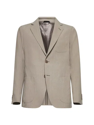 Giorgio Armani Men Beige Linen Canvas Upton Single-breasted Blazer In Neutral