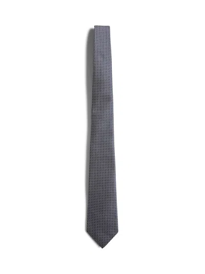 Giorgio Armani Men Blue Jacquard Silk Tie In Gray