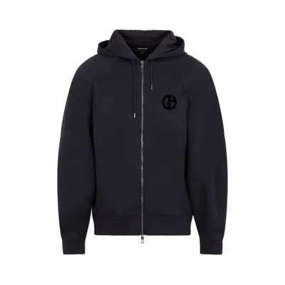 Giorgio Armani Men's Blue Velvet Print Hoodie For Fw23