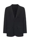 Giorgio Armani Men Blue Wool Crepe Single-breasted Jacket In Black
