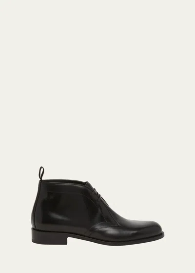GIORGIO ARMANI MEN'S BULL LEATHER CHUKKA BOOTS