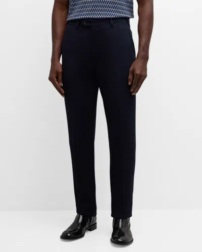 Giorgio Armani Men's Cannete Effect Flat-front Trousers In Blue