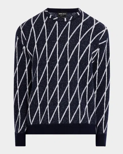 Giorgio Armani Men's Cashmere And Nylon Geometric Crewneck Sweater In Blue