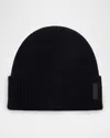 Giorgio Armani Men's Cashmere And Wool Cuff-label Beanie Hat In Black