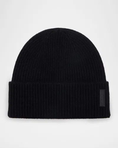 Giorgio Armani Men's Cashmere And Wool Cuff-label Beanie Hat In Black