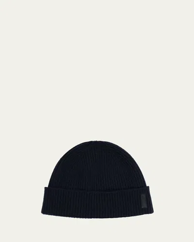 Giorgio Armani Men's Cashmere And Wool Cuff-label Beanie Hat In Black