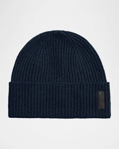 Giorgio Armani Men's Cashmere And Wool Cuff-label Beanie Hat In Blue